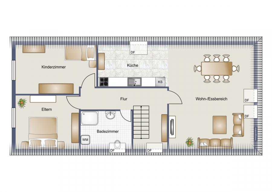 Grundriss - Gemütliche, voll möblierte OG-Wohnung im Herzen von Carolinensiel